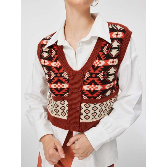 Cider Jackets & Blazers - CIDER Womens Multicolor Aztec Pattern Knitted Crop Vest Small